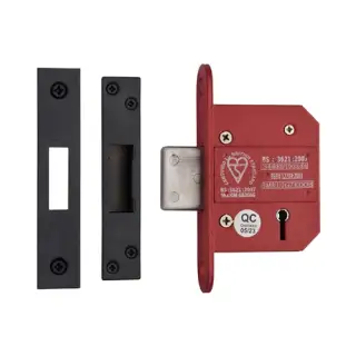 YKDLBS52N-BLK - M&period;Marcus York British Standard 5 Lever Deadlock 64mm &lpar;45mm backset&rpar;  - Matt Black Finish