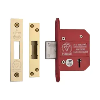 YKDLBS52N-PB - M&period;Marcus York British Standard 5 Lever Deadlock 64mm &lpar;45mm backset&rpar;  - Polished Brass Finish