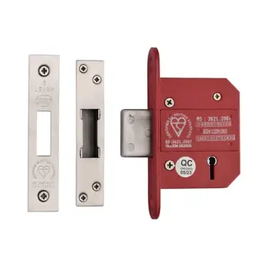 Click Here To Enlarge This Photo Of YKDLBS52N-SN&SC - M&period;Marcus York British Standard 5 Lever Deadlock 64mm &lpar;45mm backset&rpar; - Satin Chrome Finish