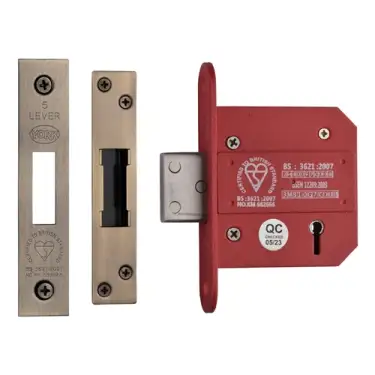 Click Here To Enlarge This Photo Of YKDLBS53N-AT - M&period;Marcus York British Standard 5 Lever Deadlock 76mm &lpar;57mm backset&rpar;  - Antique Brass Finish