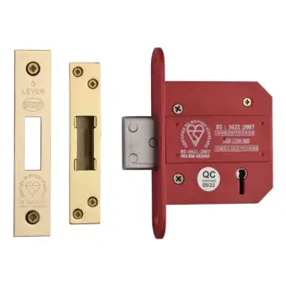 YKDLBS53N-PB - M&period;Marcus York British Standard 5 Lever Deadlock 76mm &lpar;57mm backset&rpar;  - Polished Brass Finish