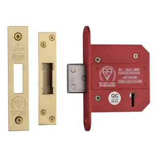 YKDLBS53N-SB - M&period;Marcus York British Standard 5 Lever Deadlock 76mm &lpar;57mm backset&rpar;  - Satin Brass Finish