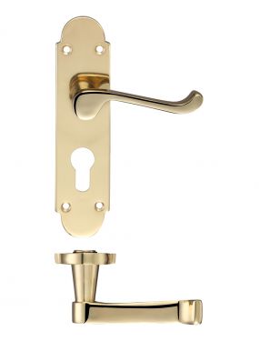 Click Here To Enlarge This Photo Of FB011EP - Zoo Hardware Fulton & Bray 'Oxford' Lever Euro Profile Lock &lpar;47&period;5mm c&sol;c&rpar; Handles on Backplate &lpar;170 x 42mm&rpar; Polished Brass