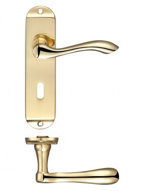 Click Here To Enlarge This Photo Of FB021 - Zoo Hardware Fulton & Bray 'Arundel' Lever Lock &lpar;57mm c&sol;c&rpar; Handles on Short Backplate &lpar;175 x 42mm&rpar; Polished Brass