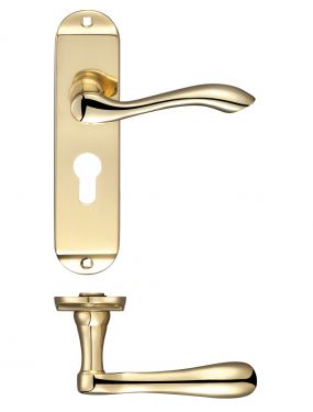 Click Here To Enlarge This Photo Of FB021EP - Zoo Hardware Fulton & Bray 'Arundel' Lever Euro Profile Lock &lpar;47&period;5mm c&sol;c&rpar; Handles on Short Backplate &lpar;175 x 42mm&rpar; Polished Brass