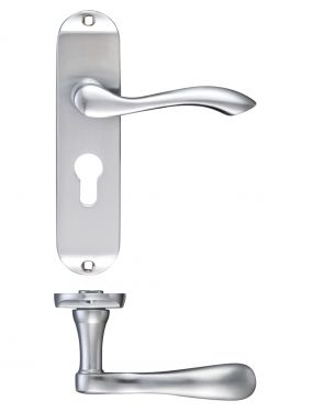 Click Here To Enlarge This Photo Of FB021EPSC - Zoo Hardware Fulton & Bray 'Arundel' Lever Euro Profile Lock &lpar;47&period;5mm c&sol;c&rpar; Handles on Short Backplate &lpar;175 x 42mm&rpar; Satin Chrome