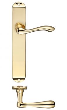Click Here To Enlarge This Photo Of FB032 - Zoo Hardware Fulton & Bray 'Arundel' Lever Latch Handles on Long Backplate &lpar;245 x 42mm&rpar; Polished Brass