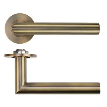 Click Here To Enlarge This Photo Of RT010-SLIM-AB - Zoo Hardware Rosso Tecnica 'Lugano' Lever on 4mm Round Slim Rose &lpar;Sprung&rpar; - Antique Brass