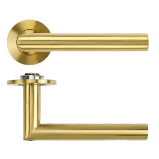 RT010-SLIM-PVDSB - Zoo Hardware Rosso Tecnica 'Lugano' Lever on 4mm Round Slim Rose &lpar;Sprung&rpar; - PVD Satin Brass