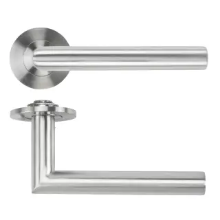 RT010-SLIM-SSS - Zoo Hardware Rosso Tecnica 'Lugano' Lever on 4mm Round Slim Rose &lpar;Sprung&rpar; - Satin Stainless Steel