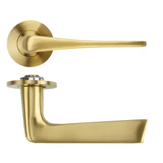 RT020-SLIM-PVDSB - Zoo Hardware Rosso Tecnica 'Como' Lever on 4mm Round Slim Rose &lpar;Sprung&rpar; - PVD Satin Brass