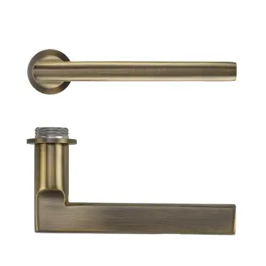 Click Here To Enlarge This Photo Of RT040-MINI-AB - Zoo Hardware Rosso Tecnica 'Varese' Lever on Round Mini Rose - Antique Brass