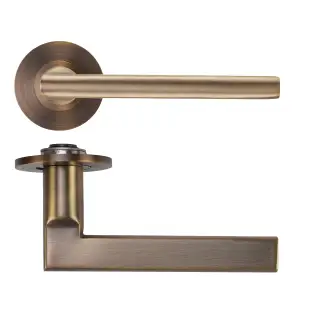 RT040-SLIM-AB - Zoo Hardware Rosso Tecnica 'Varese' Lever on 4mm Round Slim Rose &lpar;Sprung&rpar; - Antique Brass