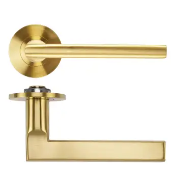 Click Here To Enlarge This Photo Of RT040-SLIM-PVDSB - Zoo Hardware Rosso Tecnica 'Varese' Lever on 4mm Round Slim Rose &lpar;Sprung&rpar; - PVD Satin Brass