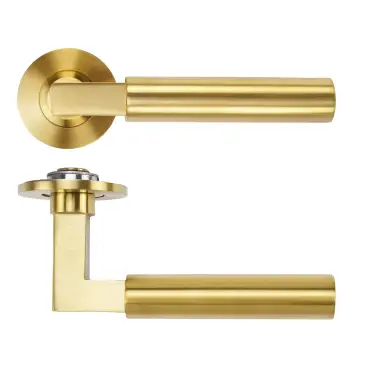 Click Here To Enlarge This Photo Of RT050-SLIM-PVDSB - Zoo Hardware Rosso Tecnica 'Garda' Lever on 4mm Round Slim Rose &lpar;Sprung&rpar; - PVD Satin Brass