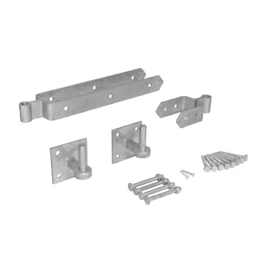 Click Here To Enlarge This Photo Of Eclipse 93737 Galvanised Heavy Duty 450mm Field Gate Double Strap Hinge Set with Hooks on Plate