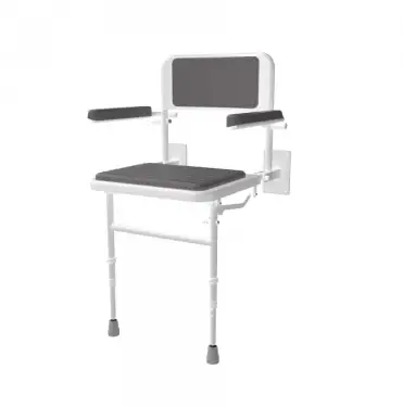 Click Here To Enlarge This Photo Of 130205&sol;GY Fitzroy of London Wall Mounted Padded Shower Seat with Support Legs&comma; Back & Arm Rests - Grey &lpar;RAL 7005&rpar;