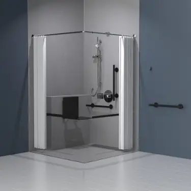 Click Here To Enlarge This Photo Of 321104&sol;MB Fitzroy of London Luxury Concealed Valve Doc M Shower Pack &lpar;Stainless Steel&rpar; with Concealed Fixings & Slimline Shower Seat -  Matt Black &lpar;RAL 9005&rpar;