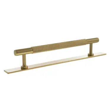 Click Here To Enlarge This Photo Of MHCKB17160SB - Millhouse Brass Eiffel Knurled T-Bar Cabinet Pull Handle on Backplate 160mm - Satin Brass