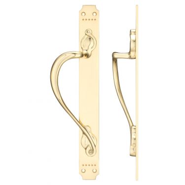 Click Here To Enlarge This Photo Of FB114L - Zoo Hardware Fulton & Bray Cast Brass Pull Handle with Art Nouveau Backplate &lpar;Left Handed&rpar; 377 x 42mm Polished Brass