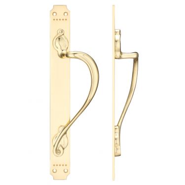 Click Here To Enlarge This Photo Of FB114R - Zoo Hardware Fulton & Bray Cast Brass Pull Handle with Art Nouveau Backplate &lpar;Right Handed&rpar; 377 x 42mm Polished Brass