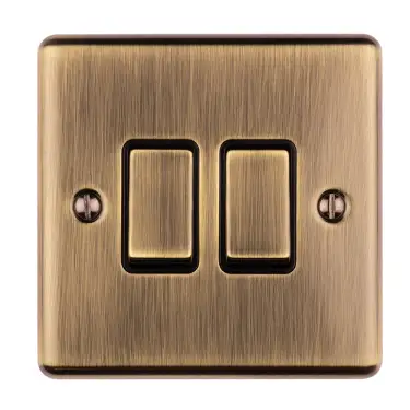 Click Here To Enlarge This Photo Of EN2SWABB - Eurolite 2 Gang 10Amp 2Way Switch Antique Brass with Black Trim &lpar;Enhance Range&rpar;