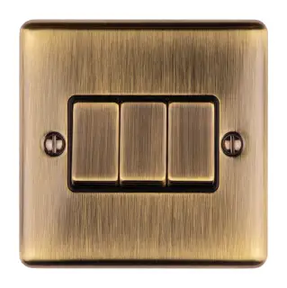EN3SWABB - Eurolite 3 Gang 10Amp 2Way Switch Antique Brass with Black Trim &lpar;Enhance Range&rpar;