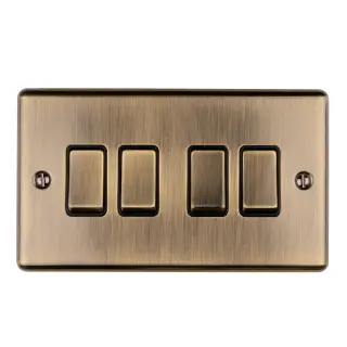 EN4SWABB - Eurolite 4 Gang 10Amp 2Way Switch Antique Brass with Black Trim &lpar;Enhance Range&rpar;