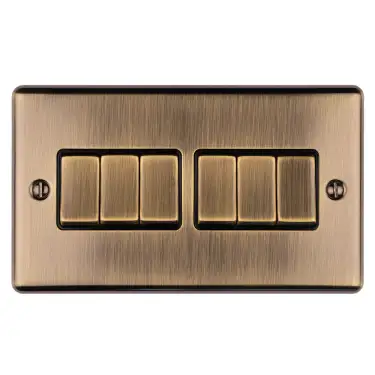 Click Here To Enlarge This Photo Of EN6SWABB - Eurolite 6 Gang 10Amp 2Way Switch Antique Brass with Black Trim &lpar;Enhance Range&rpar;