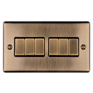 EN6SWABB - Eurolite 6 Gang 10Amp 2Way Switch Antique Brass with Black Trim &lpar;Enhance Range&rpar;