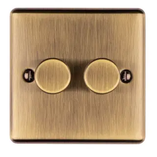 EN2DLEDABB - Eurolite 2 Gang 400W&sol;LED 2Way Dimmer Switch Antique Brass &lpar;Enhance Range&rpar;