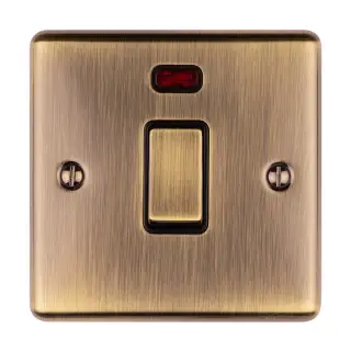 EN20ASWNABB - Eurolite 1 Gang 20Amp DP Switch with Neon Indicator Antique Brass with Black Trim &lpar;Enhance Range&rpar;