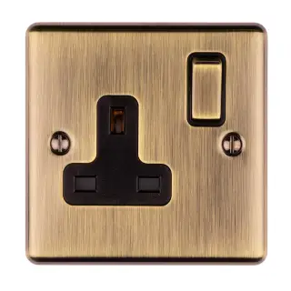 EN1SOABB - Eurolite 1 Gang 13Amp DP Switched Socket Antique Brass with Black Trim &lpar;Enhance Range&rpar;