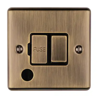Click Here To Enlarge This Photo Of ENSWFFOABB - Eurolite 13Amp DP Switched Fuse Spur with Flex Outlet Antique Brass with Black Trim &lpar;Enhance Range&rpar;