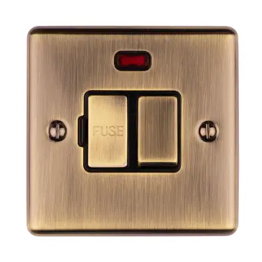 Click Here To Enlarge This Photo Of ENSWFNABB - Eurolite 13Amp DP Switched Fuse Spur with Neon Indicator Antique Brass with Black Trim &lpar;Enhance Range&rpar;
