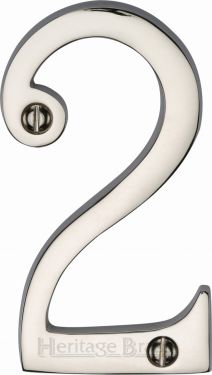 Click Here To Enlarge This Photo Of C1560 2-PNF Heritage Brass Numeral 2 Face Fix 76mm &lpar;3"&rpar; Polished Nickel Finish
