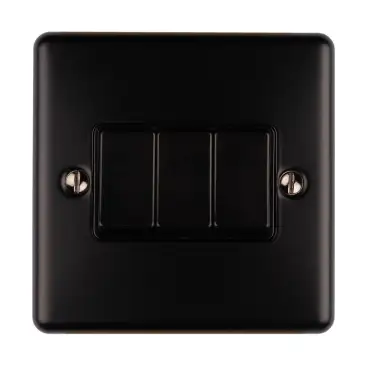 Click Here To Enlarge This Photo Of EN3SWMBB - Eurolite 3 Gang 10Amp 2Way Switch Matt Black with Black Trim &lpar;Enhance Range&rpar;