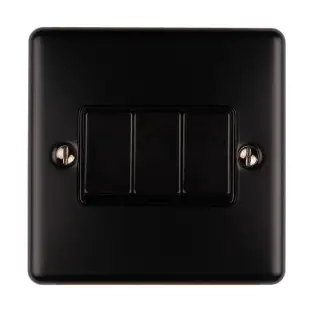 EN3SWMBB - Eurolite 3 Gang 10Amp 2Way Switch Matt Black with Black Trim &lpar;Enhance Range&rpar;