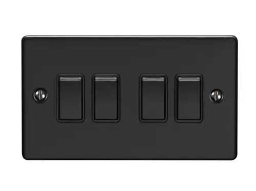 Click Here To Enlarge This Photo Of EN4SWMBB - Eurolite 4 Gang 10Amp 2Way Switch Matt Black with Black Trim &lpar;Enhance Range&rpar;