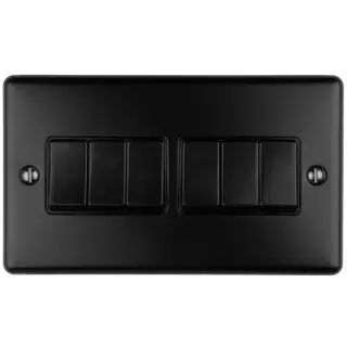 EN6SWMBB - Eurolite 6 Gang 10Amp 2Way Switch Matt Black with Black Trim &lpar;Enhance Range&rpar;