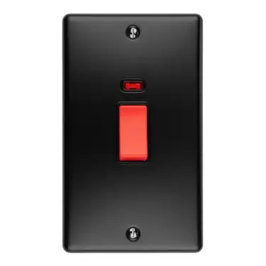 Click Here To Enlarge This Photo Of EN45ASWNMBB - Eurolite 2 Gang 45Amp DP Switch with Neon Indicator Matt Black with Black Trim &lpar;Enhance Range&rpar;