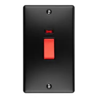 EN45ASWNMBB - Eurolite 2 Gang 45Amp DP Switch with Neon Indicator Matt Black with Black Trim &lpar;Enhance Range&rpar;