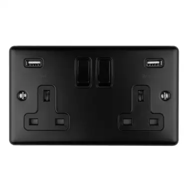 Click Here To Enlarge This Photo Of EN2USBMBB - Eurolite 2 Gang 13Amp Switched Socket with Comb 3&period;1 Amp USB Outlets Matt Black with Black Trim &lpar;Enhance Range&rpar;