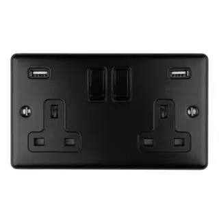 EN2USBMBB - Eurolite 2 Gang 13Amp Switched Socket with Comb 3&period;1 Amp USB Outlets Matt Black with Black Trim &lpar;Enhance Range&rpar;