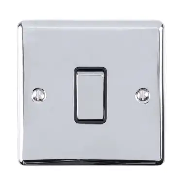 Click Here To Enlarge This Photo Of EN1SWPCB - Eurolite 1 Gang 10Amp 2Way Switch Polished Chrome with Black Trim &lpar;Enhance Range&rpar;