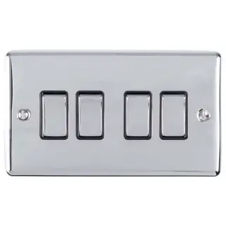 EN4SWPCB - Eurolite 4 Gang 10Amp 2Way Switch Polished Chrome with Black Trim &lpar;Enhance Range&rpar;