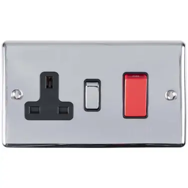 Click Here To Enlarge This Photo Of EN45ASWASPCB - Eurolite 45Amp DP Cooker Switch with 13Amp Socket Polished Chrome with Black Trim &lpar;Enhance Range&rpar;