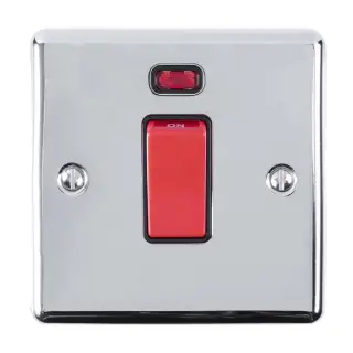 EN45ASWNSPCB - Eurolite 1 Gang 45Amp DP Switch with Neon Indicator Polished Chrome with Black Trim &lpar;Enhance Range&rpar;