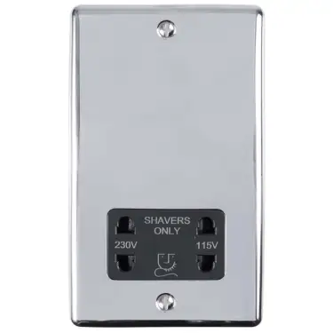 Click Here To Enlarge This Photo Of ENSHSPCB - Eurolite 2 Gang Shaver Socket 230&sol;115V Polished Chrome with Black Trim &lpar;Enhance Range&rpar;