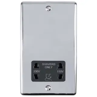 ENSHSPCB - Eurolite 2 Gang Shaver Socket 230&sol;115V Polished Chrome with Black Trim &lpar;Enhance Range&rpar;